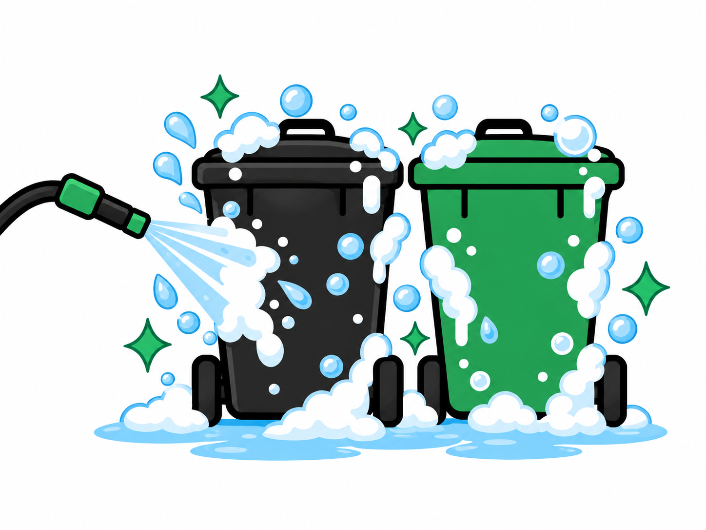 Two carts being washed with a hose