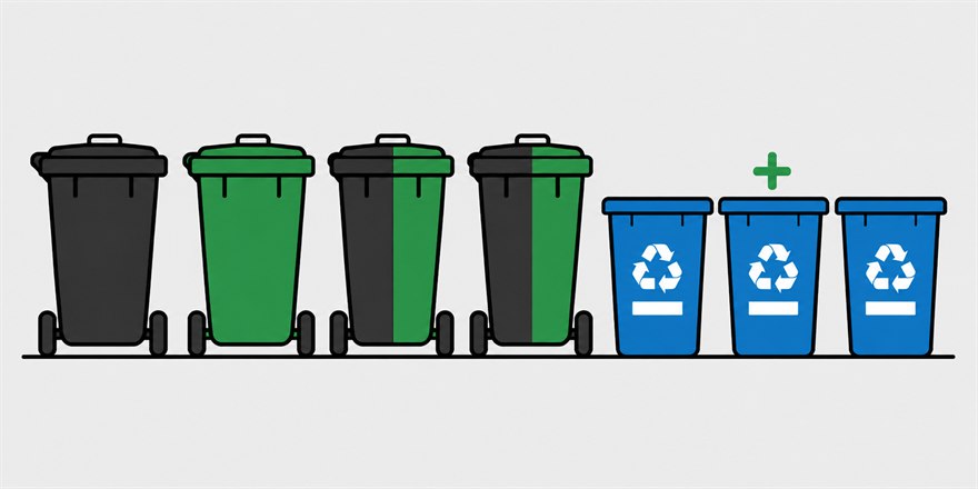 Four carts and three or more recycling bins