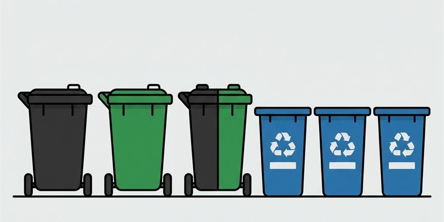 Three carts and up to three recycling bins